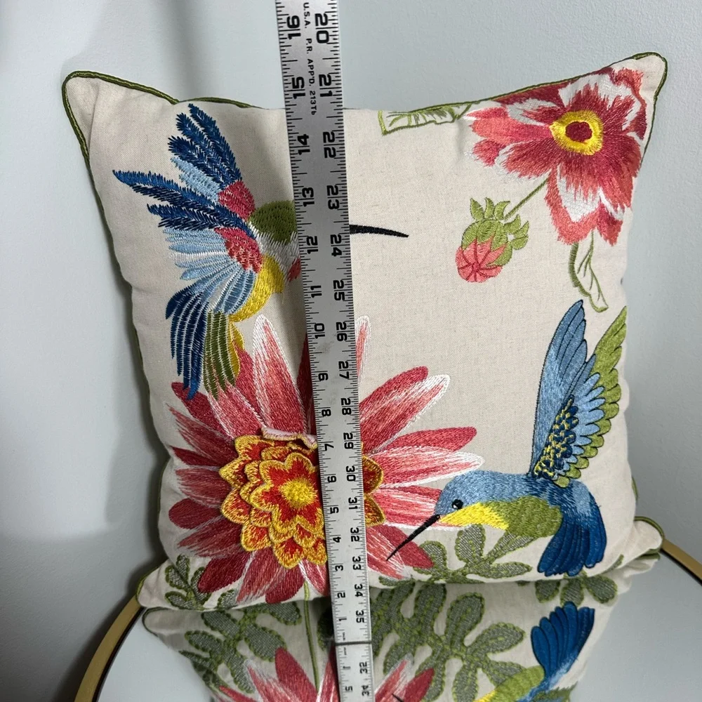 Pier 1 Decorative Embroidered Hummingbird Summer Tropical Throw Pillow - Picture 12 of 13